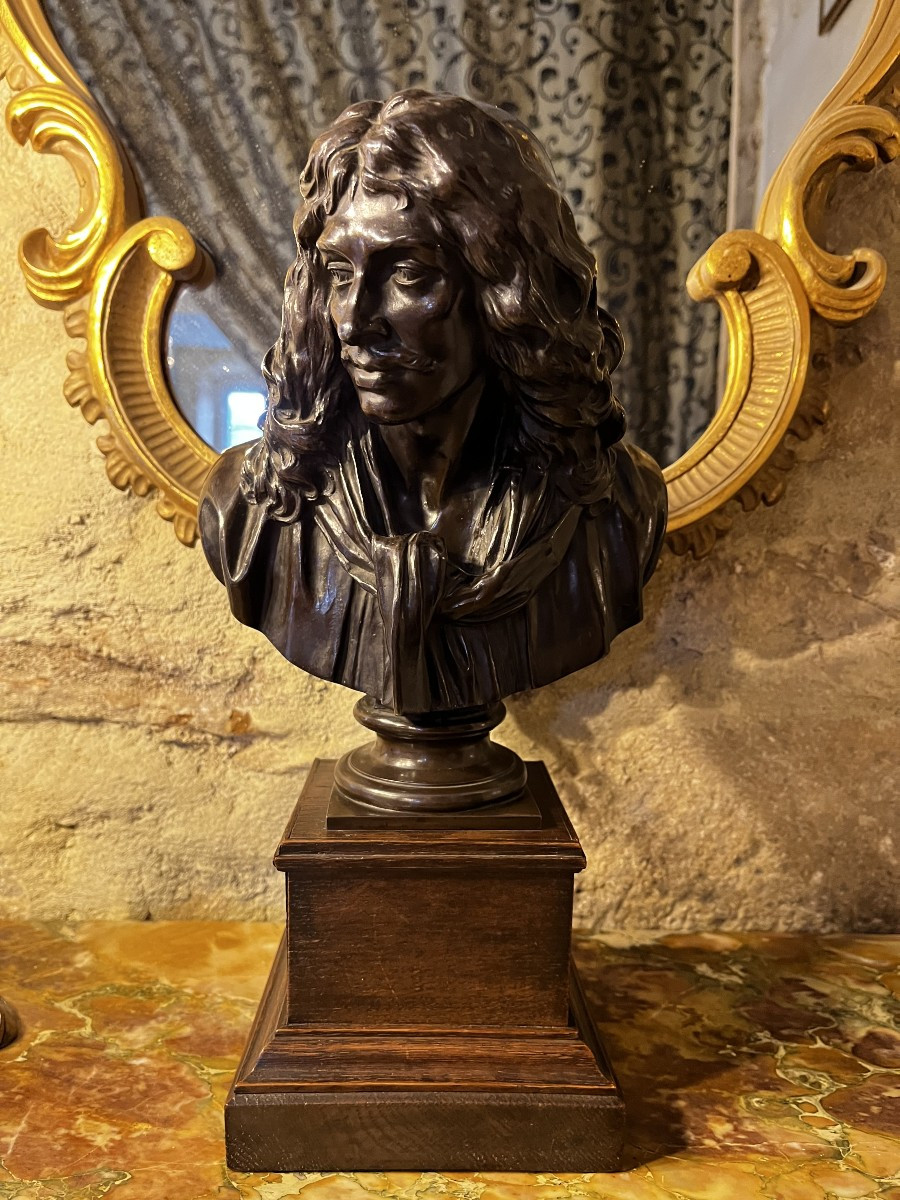 Buste de Molière en bronze, hauteur 39 cm