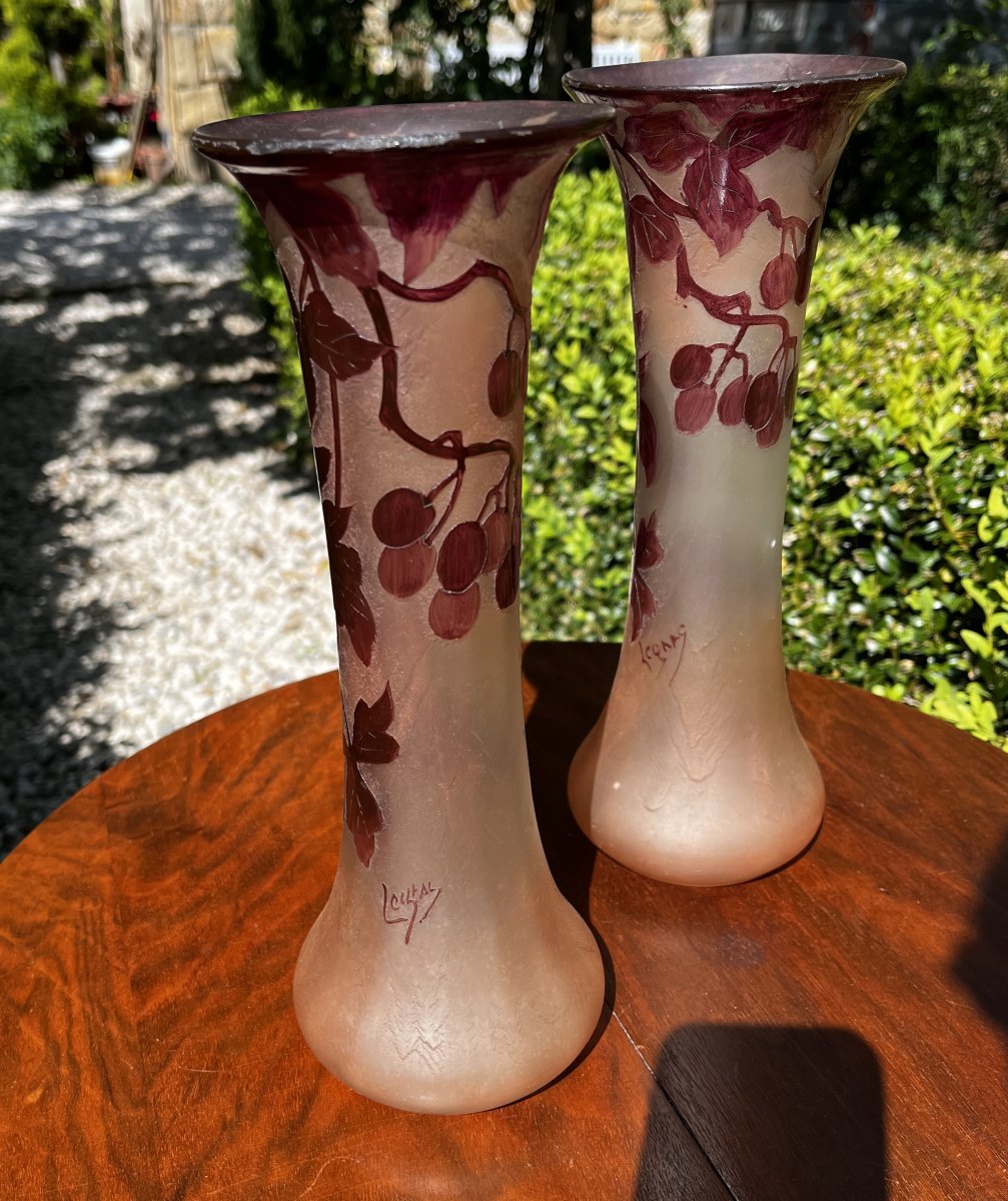 Pair Of Vases By Legras, Height 27 Cm, In Perfect Condition.-photo-2