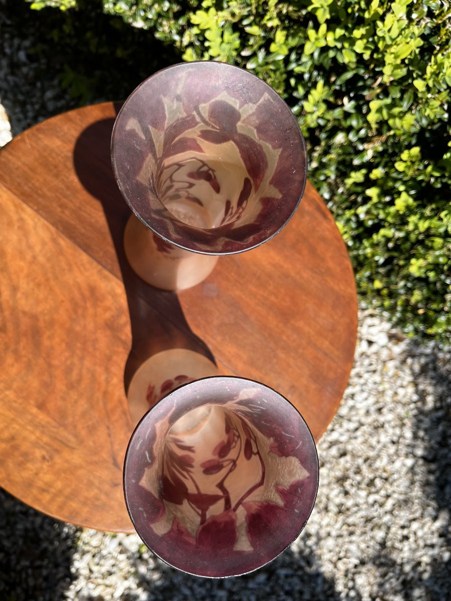 Pair Of Vases By Legras, Height 27 Cm, In Perfect Condition.-photo-3