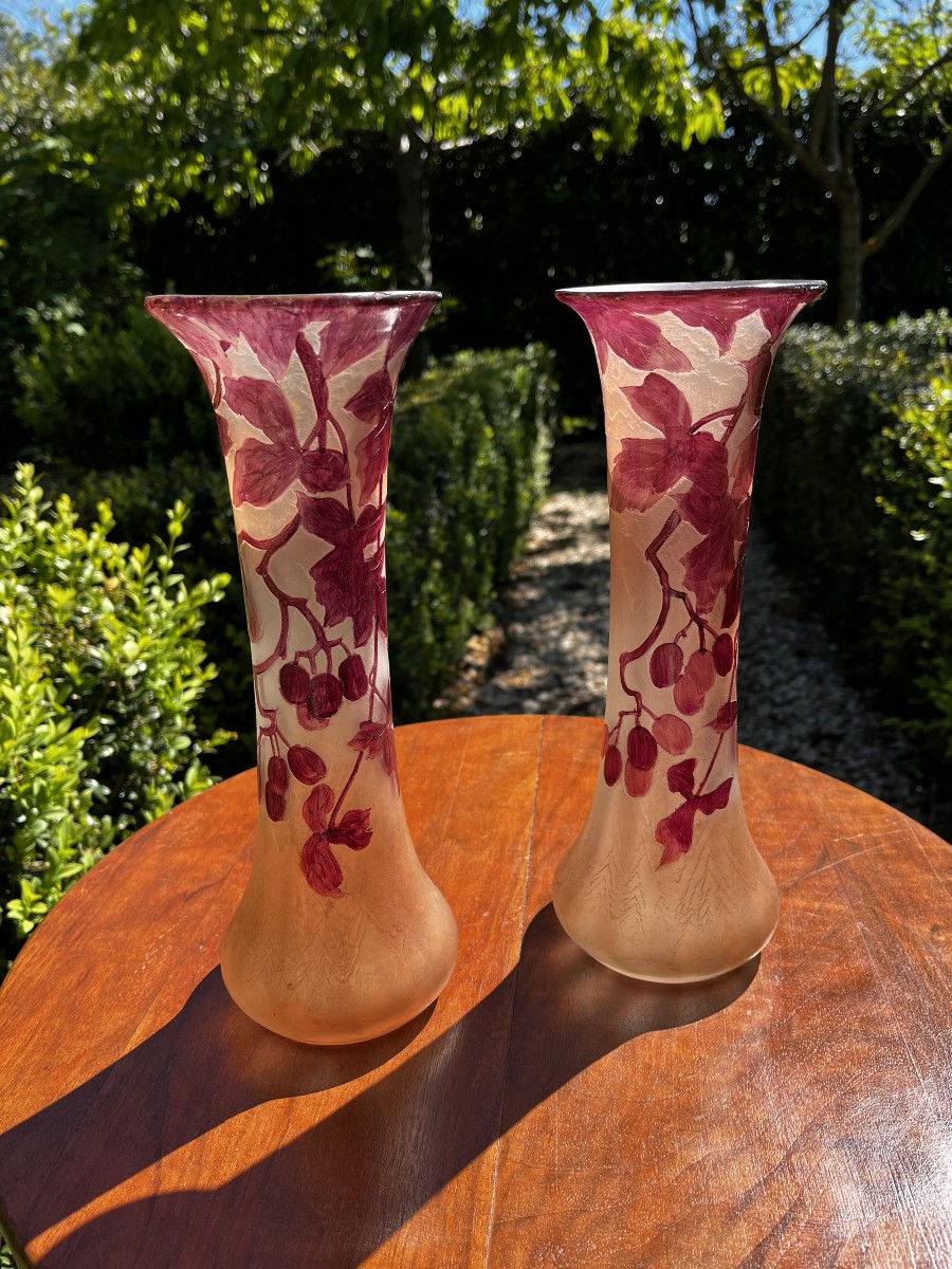 Pair Of Vases By Legras, Height 27 Cm, In Perfect Condition.