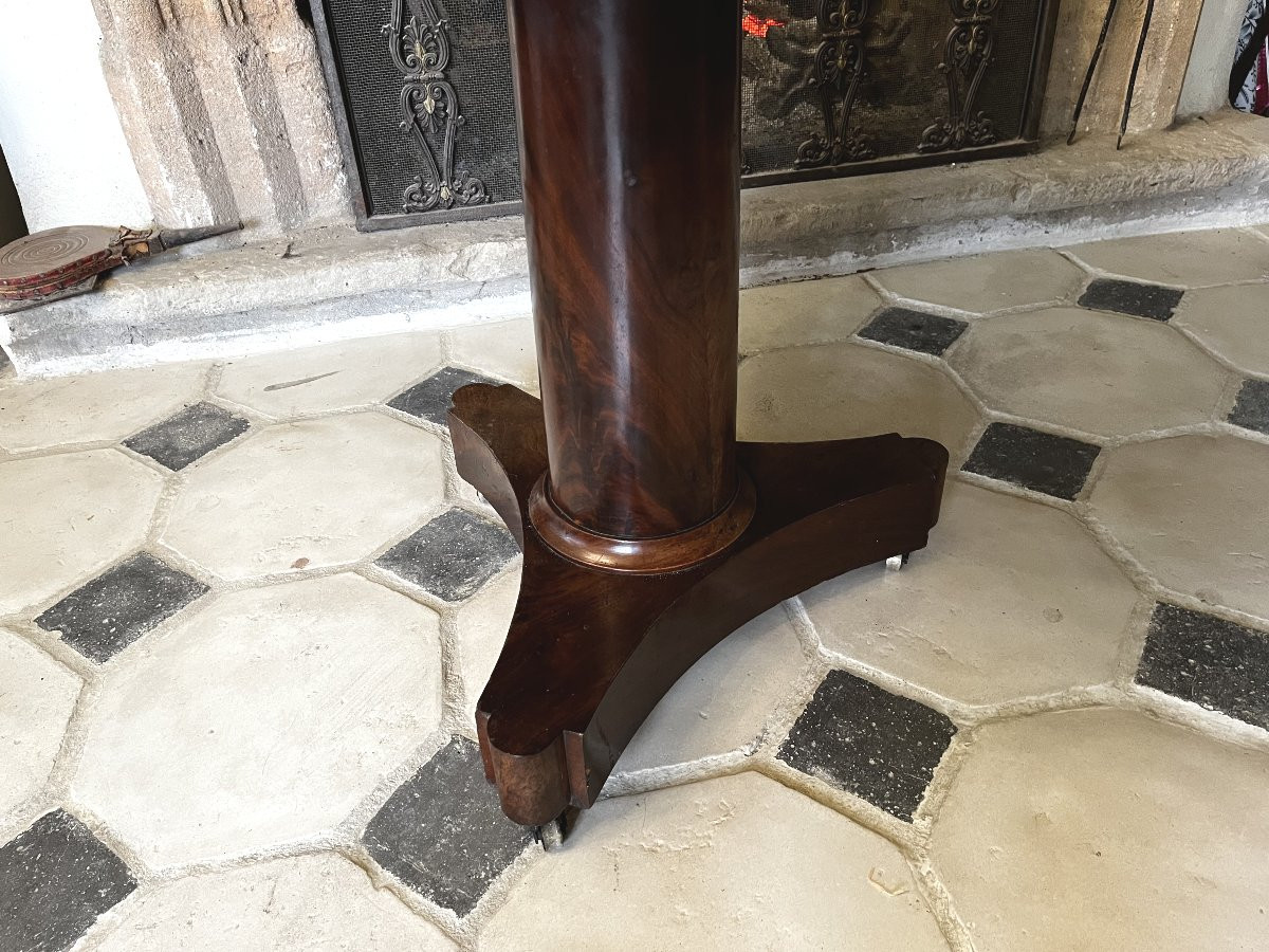 Empire Style Tripod Pedestal Table, Mahogany With Embroidered Top, Early 19th Century.-photo-4