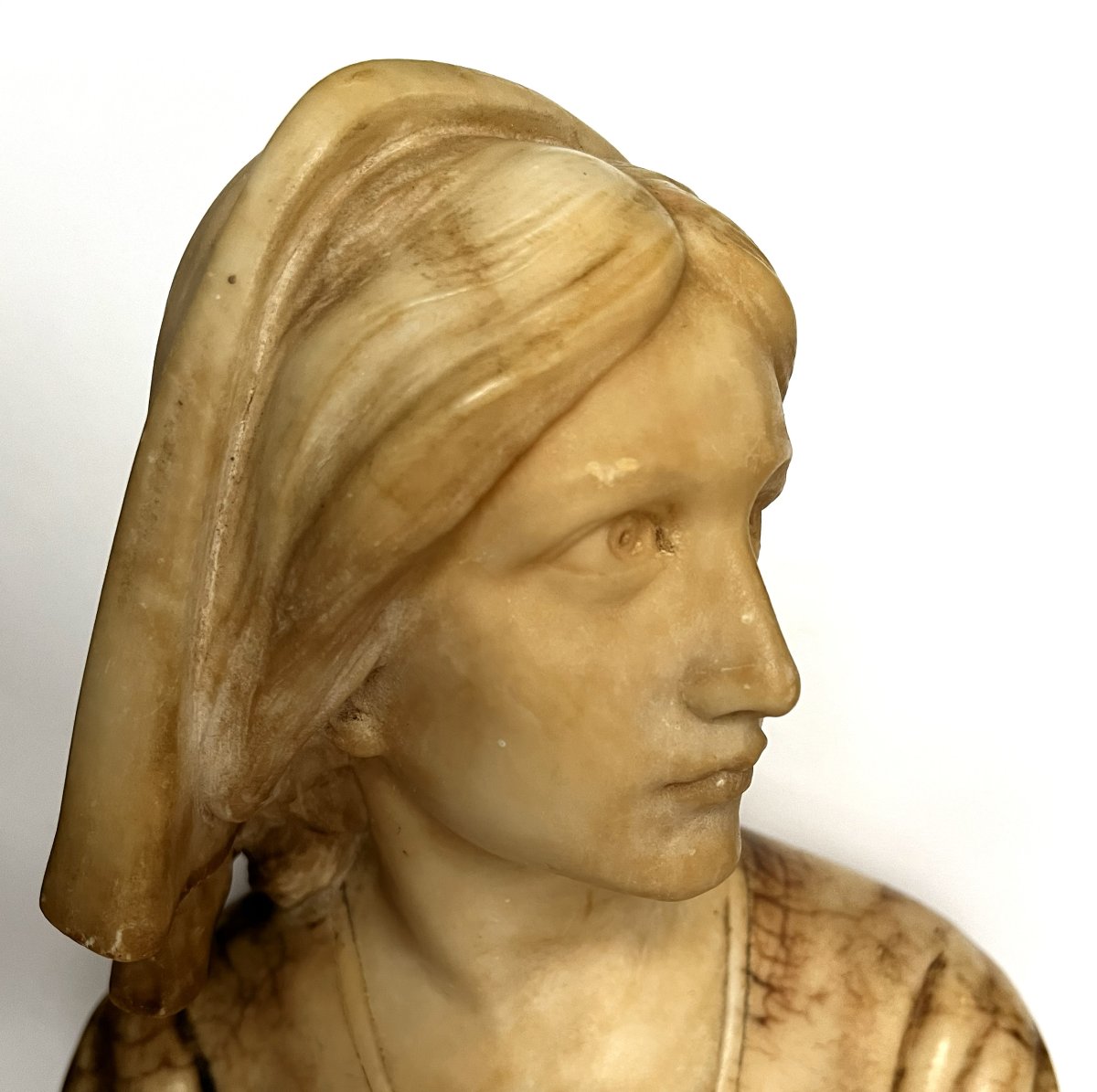 Joan Of Arc, Alabaster Bust By Luchini, 19th Century-photo-2