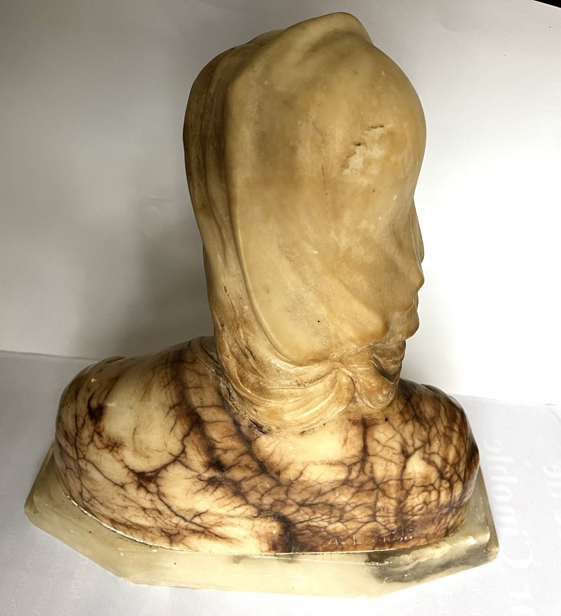 Joan Of Arc, Alabaster Bust By Luchini, 19th Century-photo-3