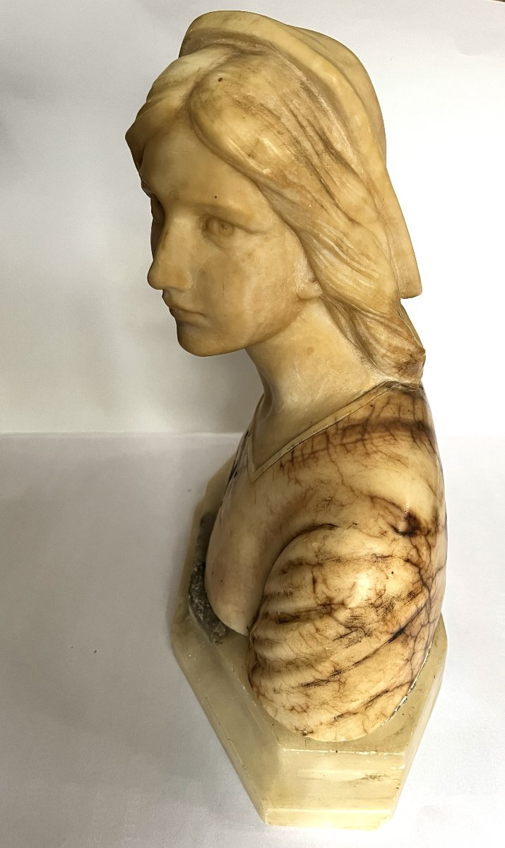 Joan Of Arc, Alabaster Bust By Luchini, 19th Century-photo-3