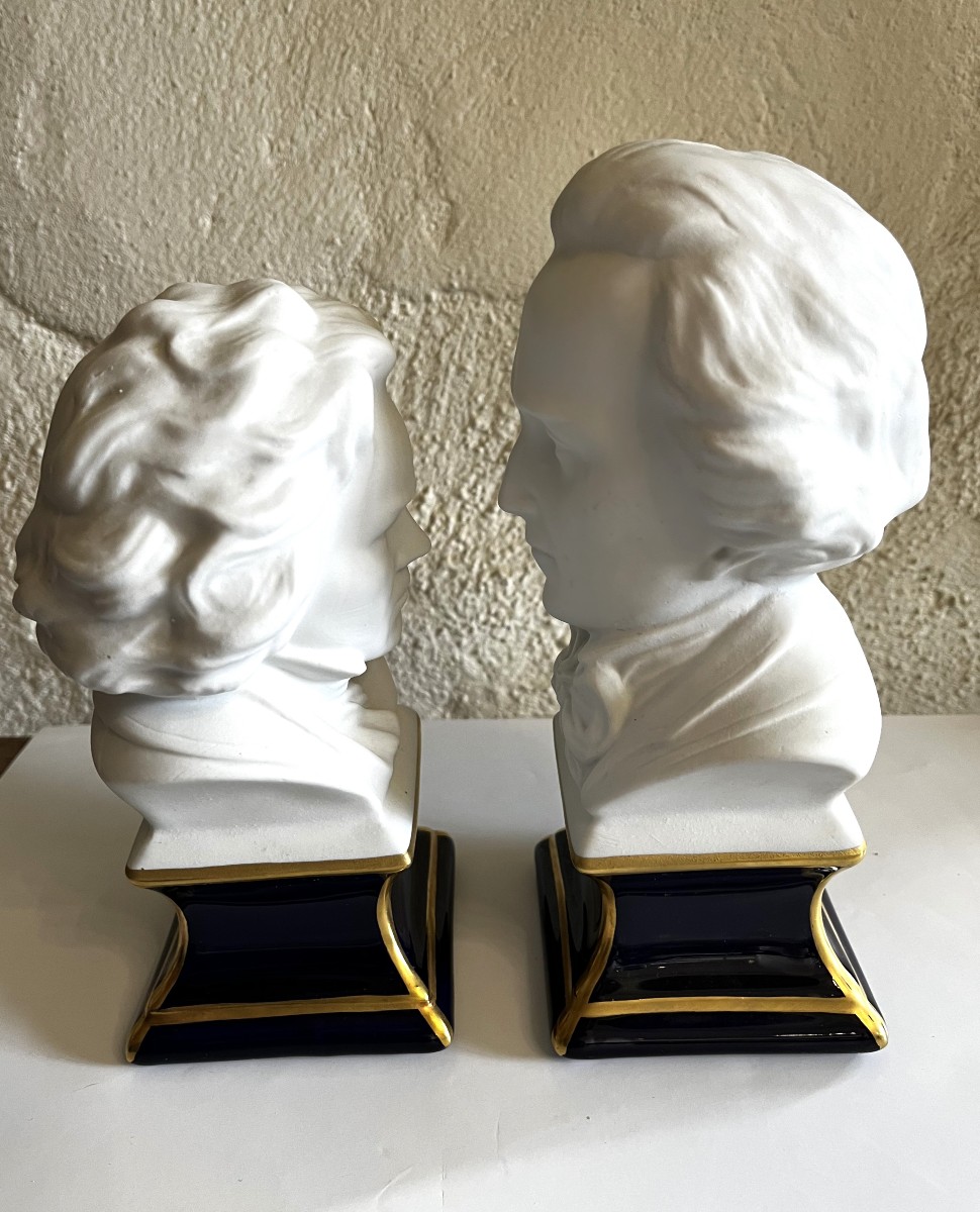 Bustes de Beethoven et de Chopin en biscuit de porcelaine, signés Tharaud