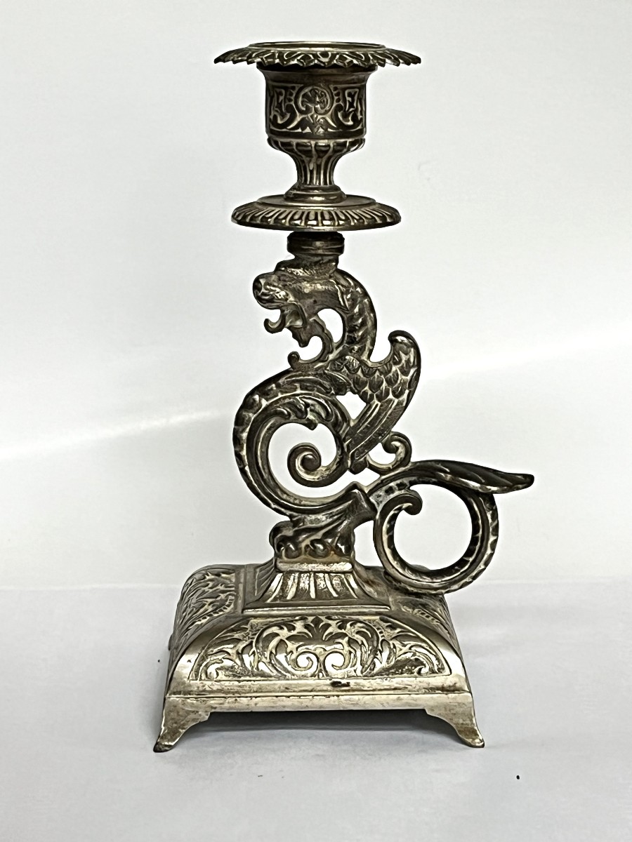 Bougeoir bronze argenté, époque 19ème siècle