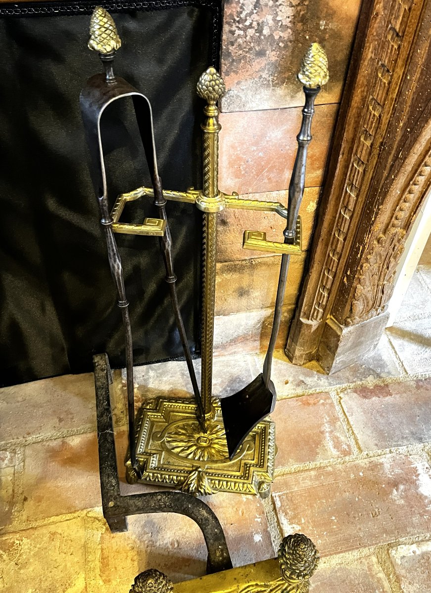 Louis XVI Style Bronze Fireplace Set-photo-2