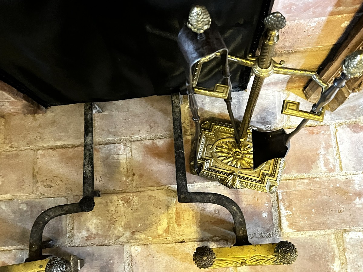 Louis XVI Style Bronze Fireplace Set-photo-1