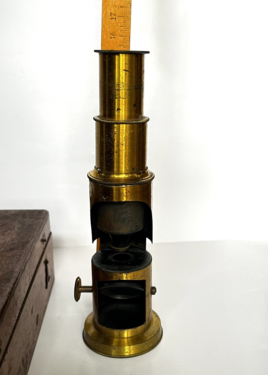 Student Microscope, 19th Century, In Its Case.-photo-3