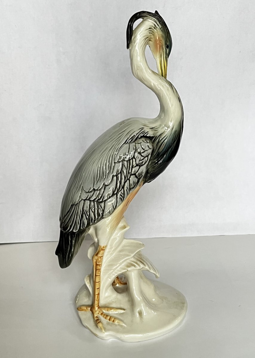 Héron en porcelaine de Saxe, manufacture Carl Ens-photo-3