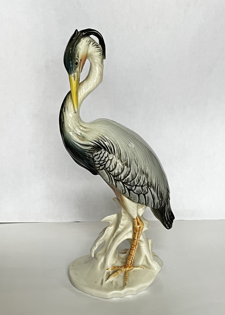 Héron en porcelaine de Saxe, manufacture Carl Ens