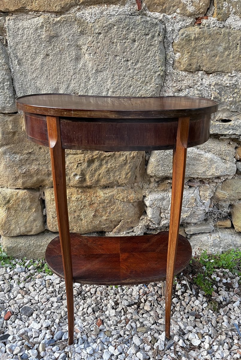 Guéridon rognon dessus plaqué forme soleil, style Louis XV, vers 1900-photo-4