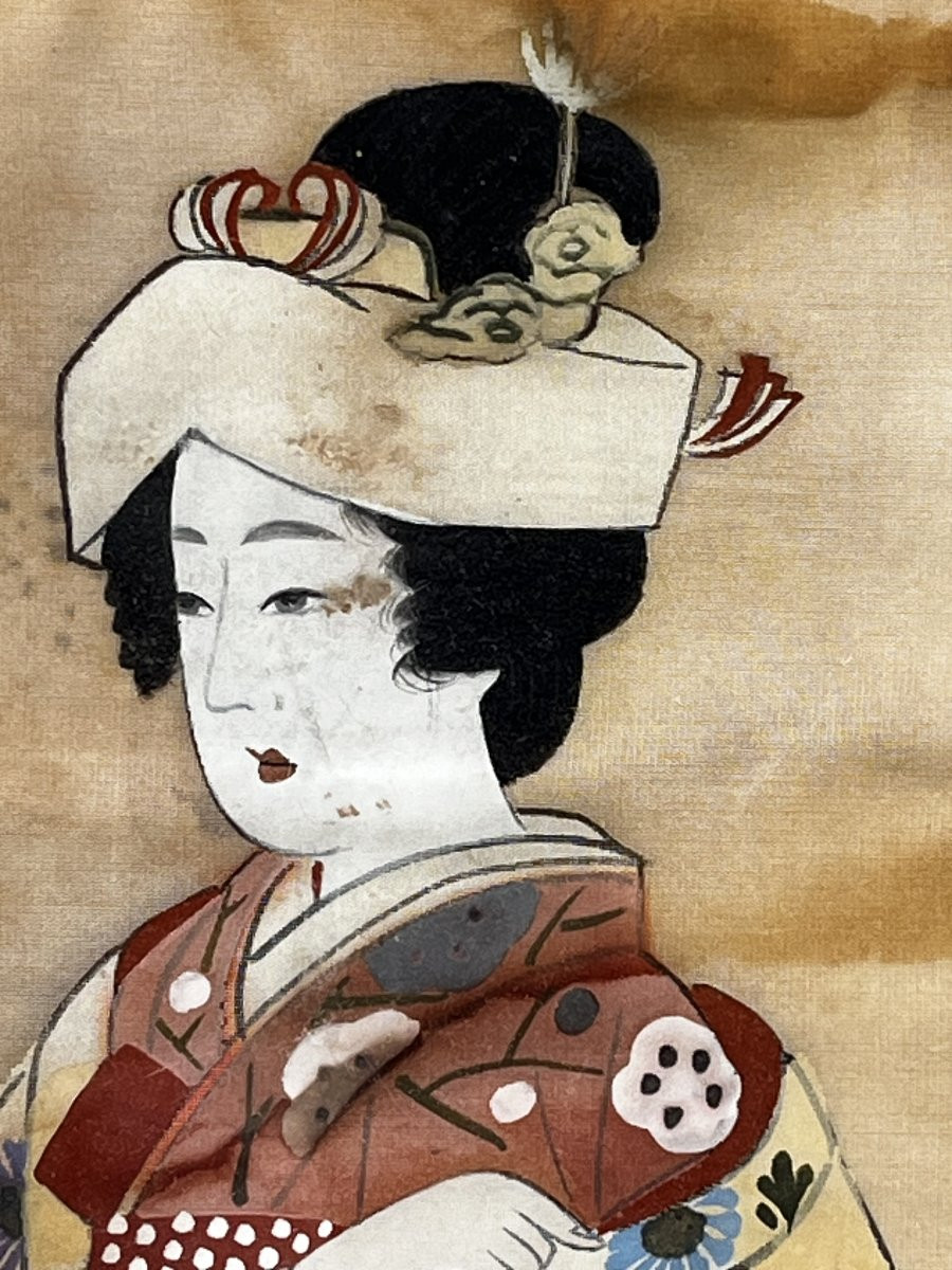 Paire de peintures sur soie, Japon, 19ème siècle.-photo-4