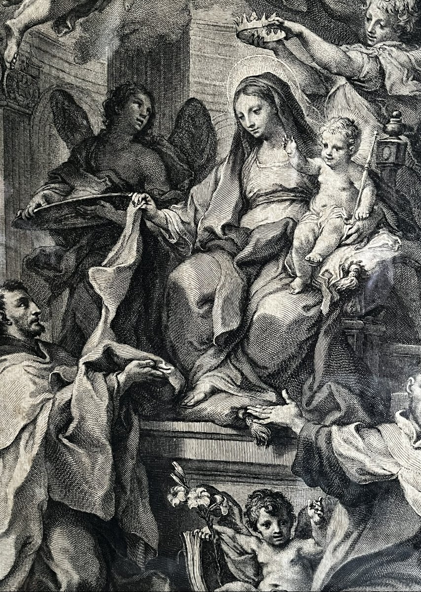 L'Adoration de la Vierge", grande gravure de 1719.-photo-2