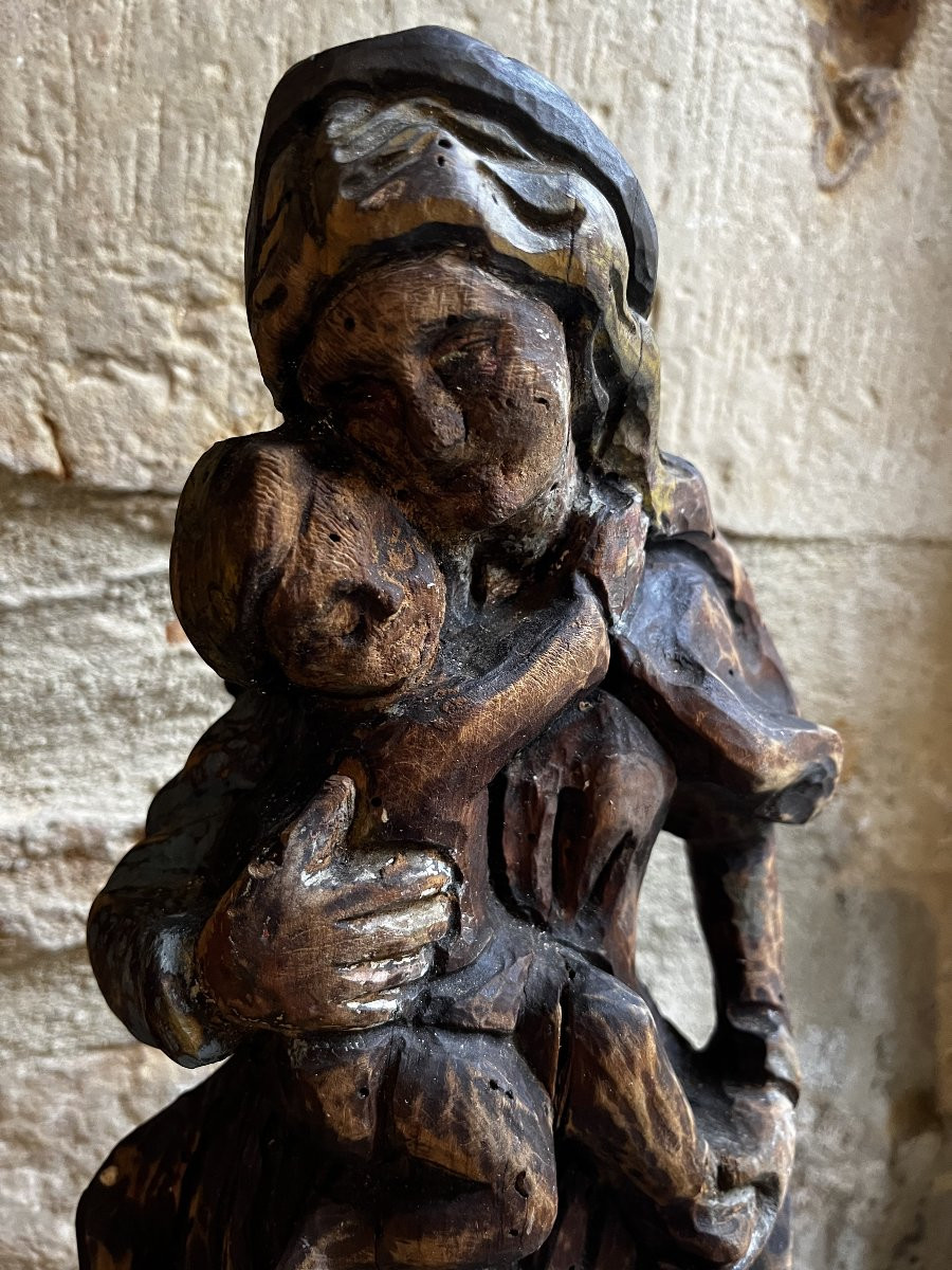 Vierge à l'enfant, sculpture bois, anciennement polychromée. -photo-2