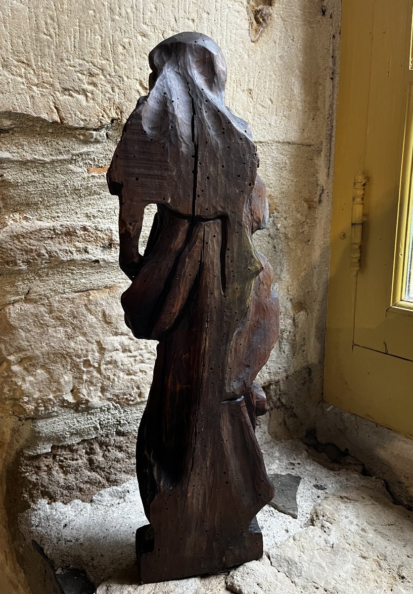 Vierge à l'enfant, sculpture bois, anciennement polychromée. -photo-3