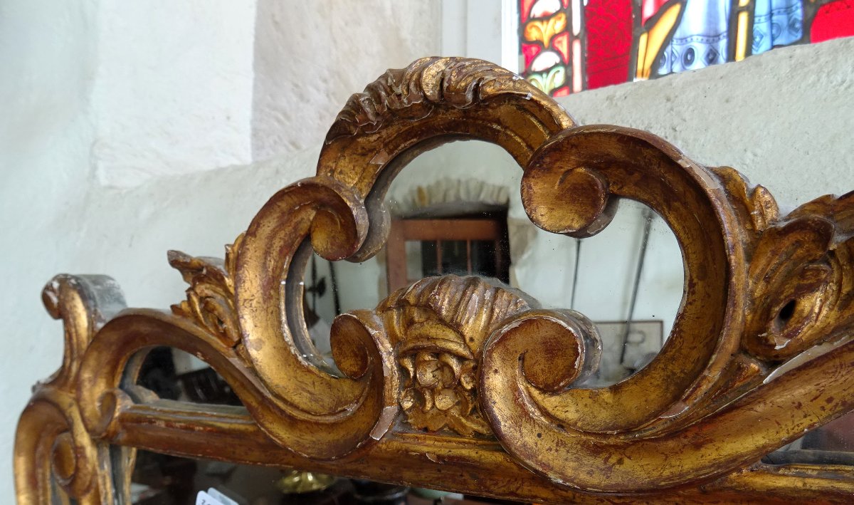 Miroir style Louis XV en bois doré à la feuille-photo-2