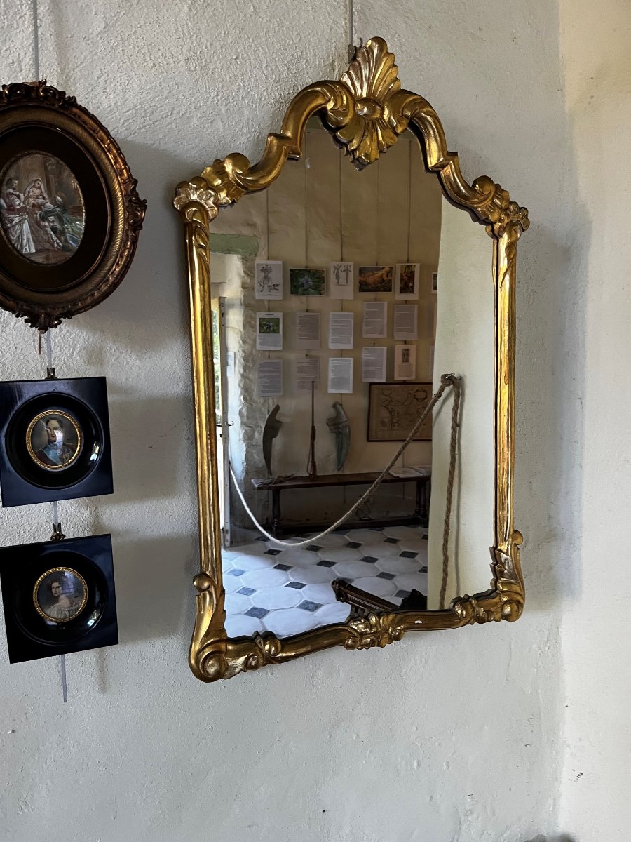 Miroir de style Louis XV en bois doré à la feuille-photo-2