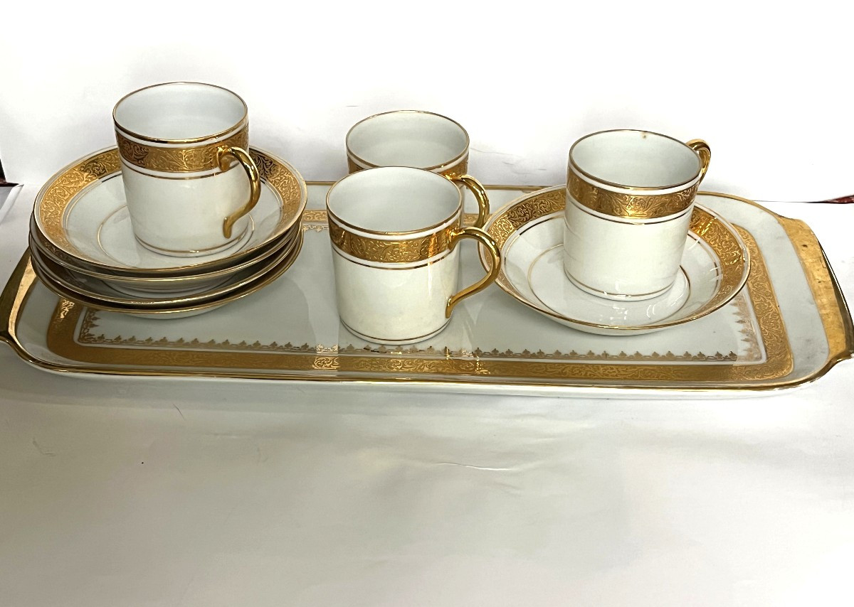 Petit service à café en porcelaine de Limoges blanc et or