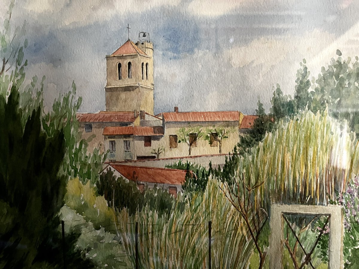 Church In An Aude Village, Watercolor-photo-2