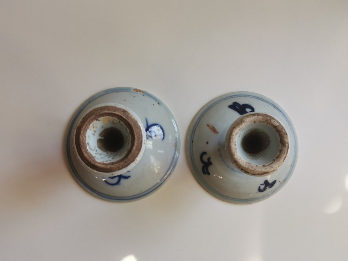 Deux petites coupes sur pied, porcelaine de Chine, XIXème siècle-photo-4