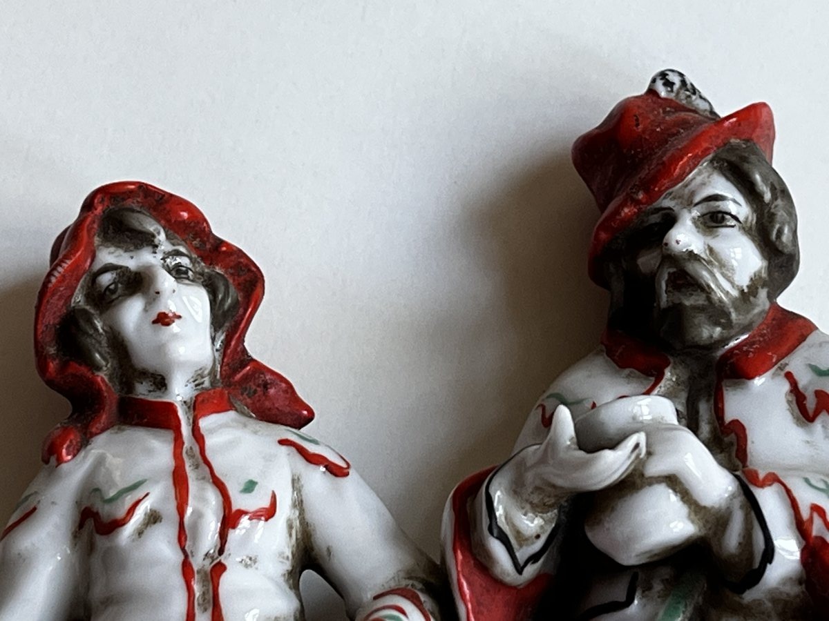 Porcelain Pair Of Beggars, Mid-20th Century.-photo-2