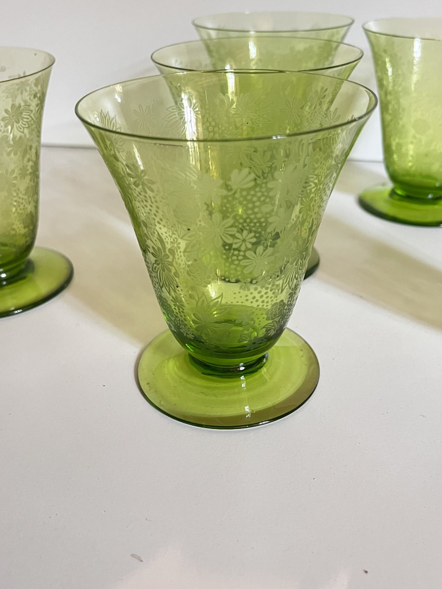 Service de 6 verres en cristal de Baccarat, style art déco.-photo-1