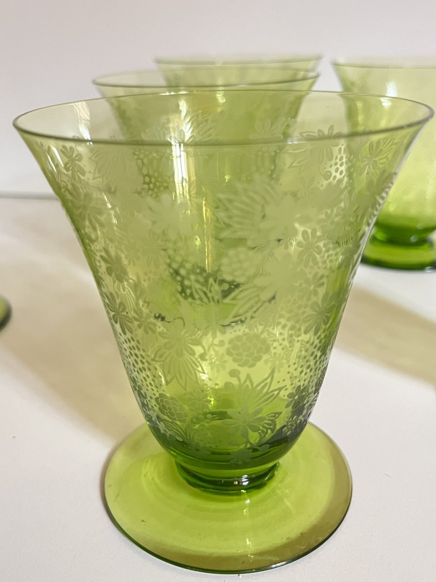 Service de 6 verres en cristal de Baccarat, style art déco.-photo-2