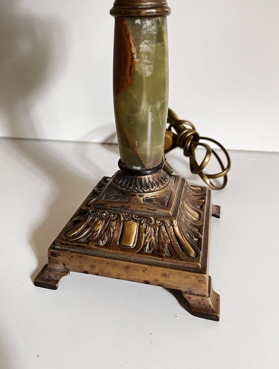 Kerosene Lamp, Bronze And Onyx, Late 19th Century.-photo-2