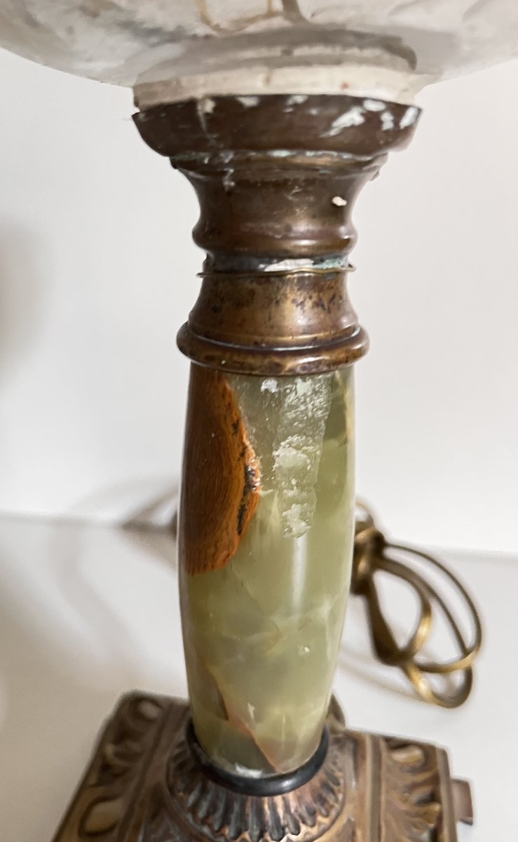 Kerosene Lamp, Bronze And Onyx, Late 19th Century.-photo-3