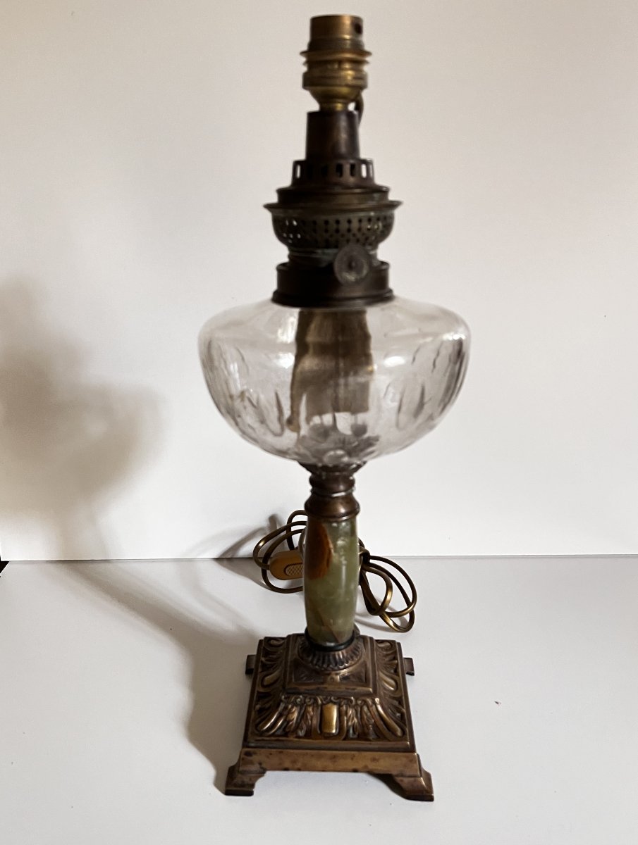 Kerosene Lamp, Bronze And Onyx, Late 19th Century.