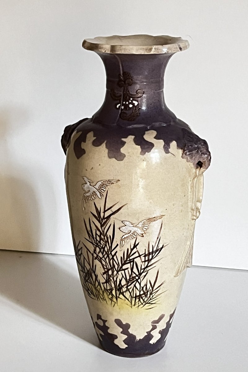 Stoneware-style Ceramic Vase, Decorated With Cranes And Bamboo; Probably From Japan, Late 19th To Early 20th Century-photo-2