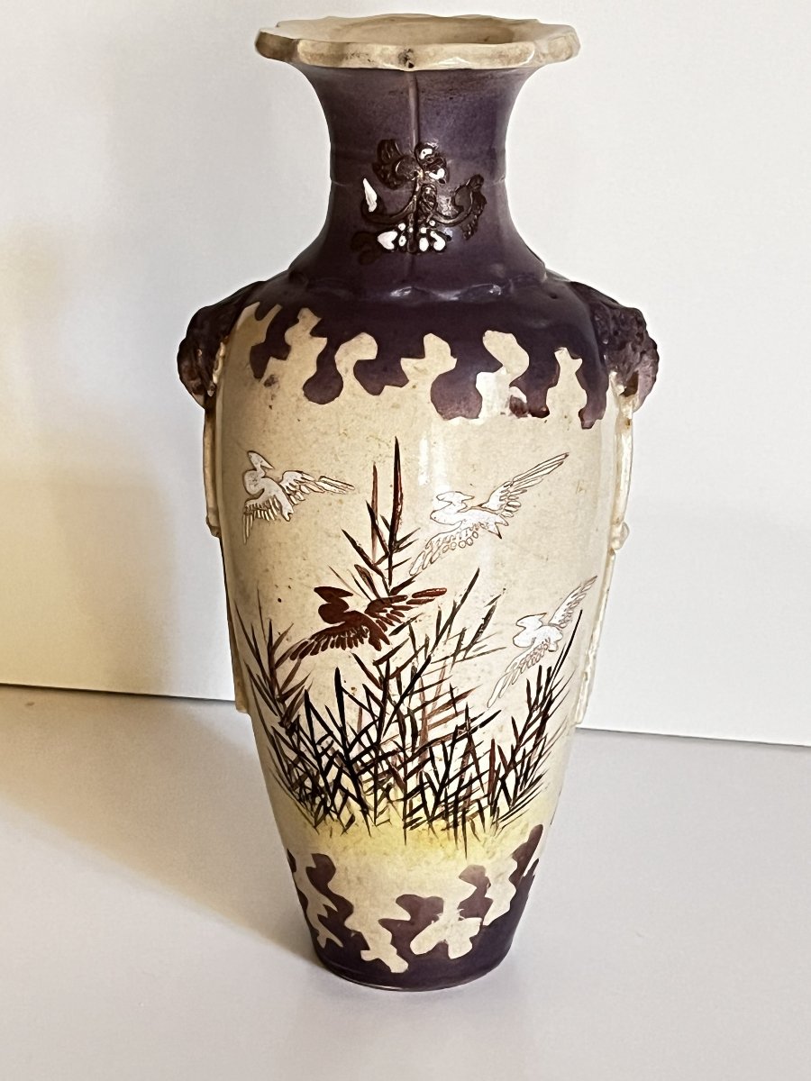 Stoneware-style Ceramic Vase, Decorated With Cranes And Bamboo; Probably From Japan, Late 19th To Early 20th Century