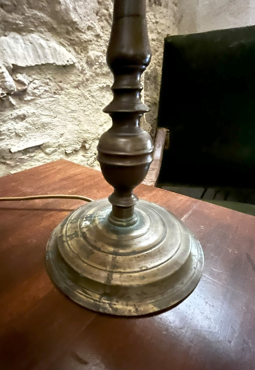 Louis XIII-style Candlestick Converted Into A Lamp, Bronze. -photo-3