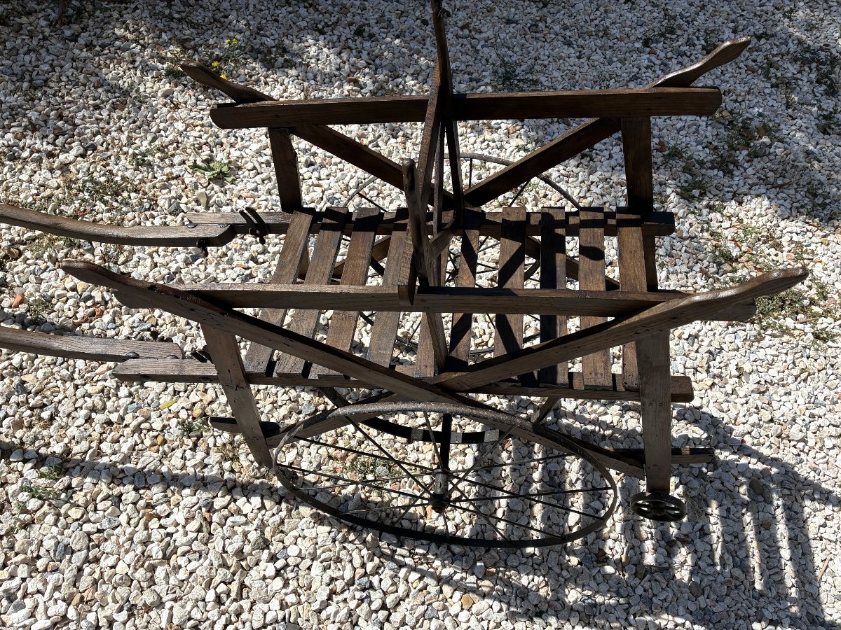 Antique Wooden Two-seater Stroller, Late 19th Or Early 20th Century-photo-3