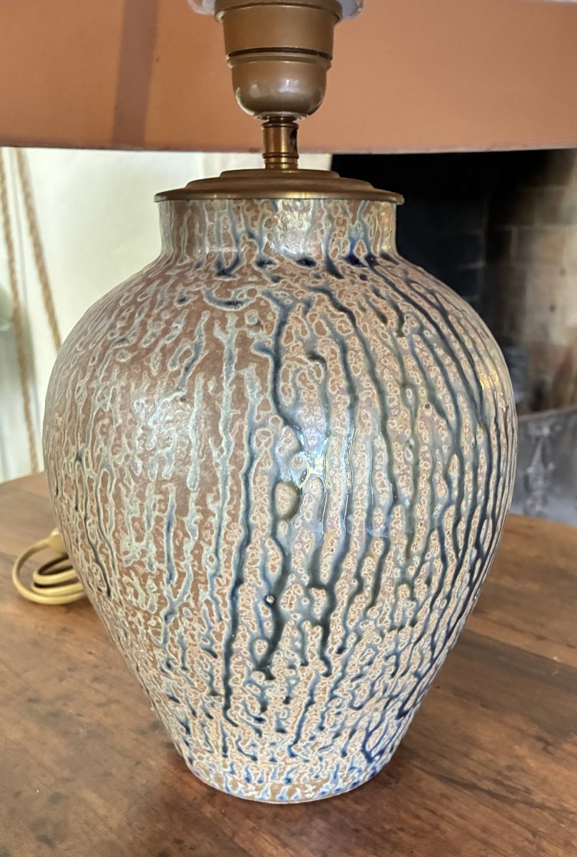 Vintage Lamp, Alsatian Pottery With A Lampshade-photo-2