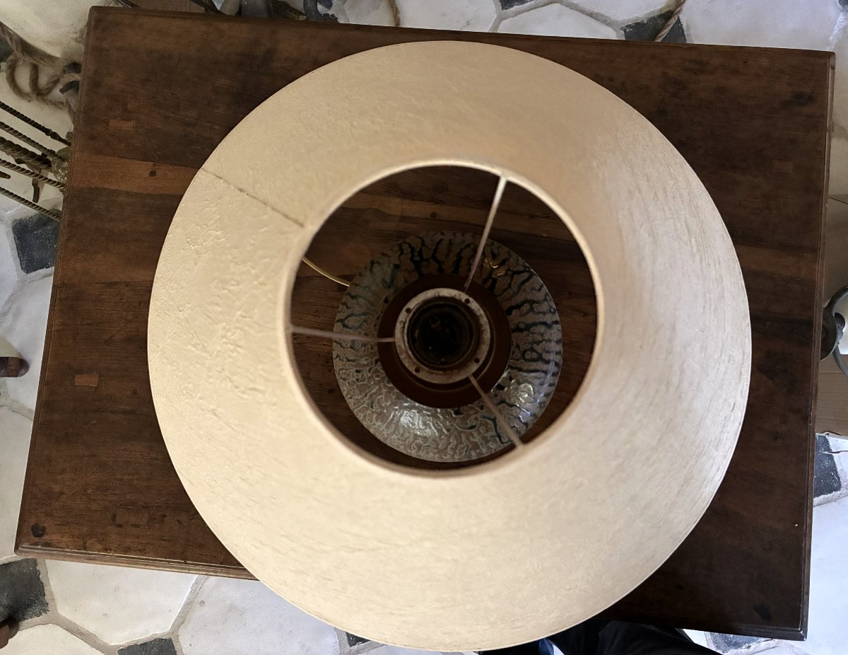 Vintage Lamp, Alsatian Pottery With A Lampshade-photo-3
