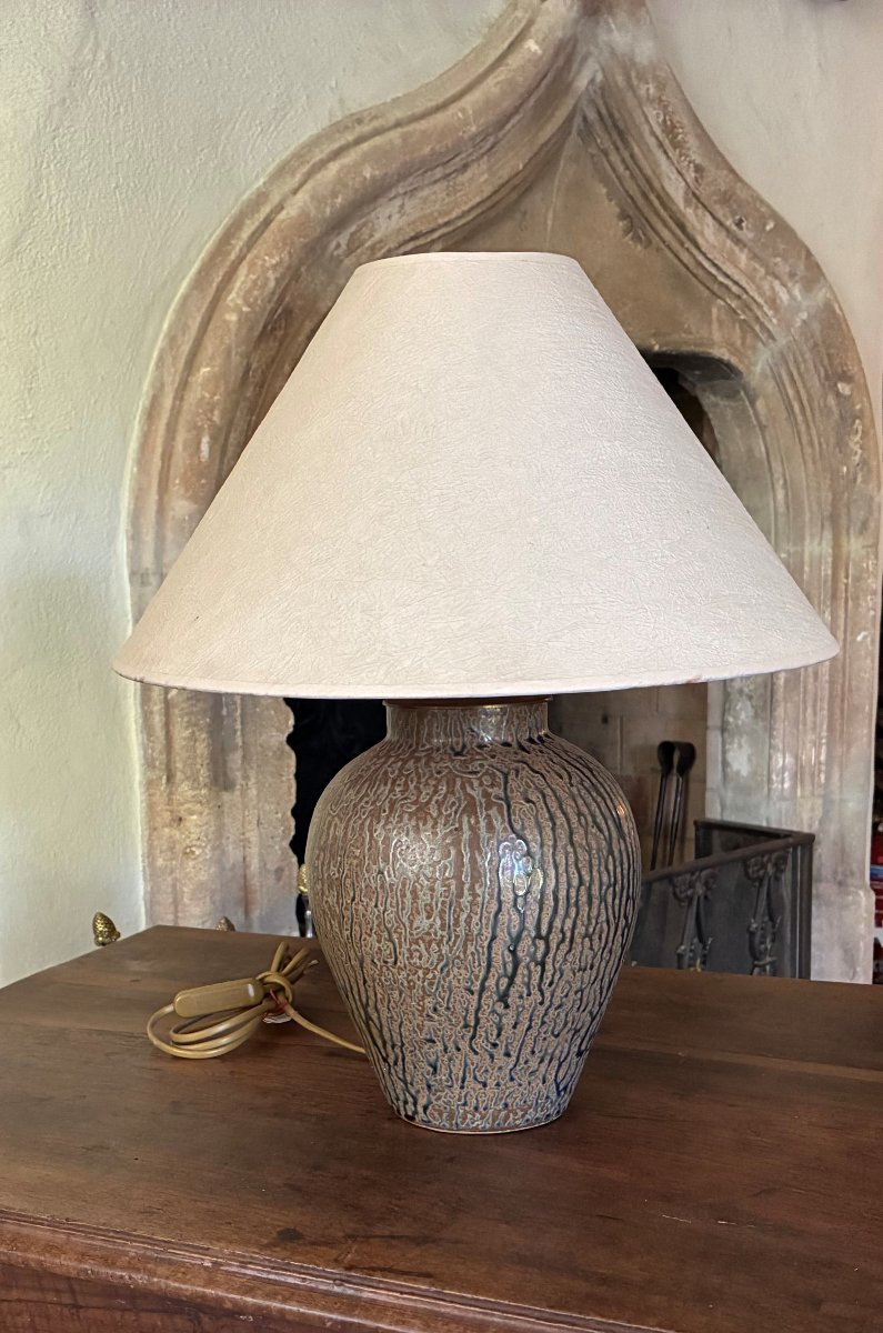 Vintage Lamp, Alsatian Pottery With A Lampshade