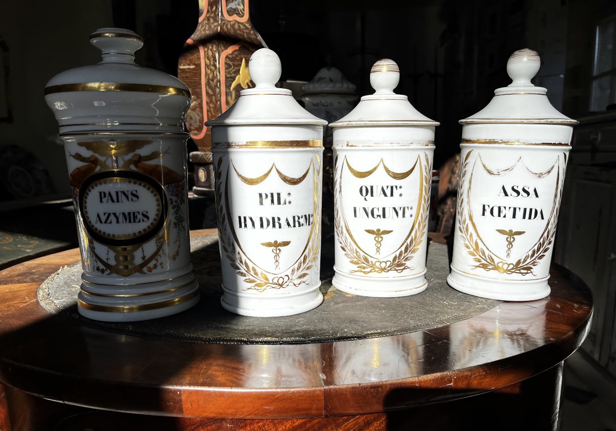 4 Porcelain Apothecary Jars, 19th Century-photo-4