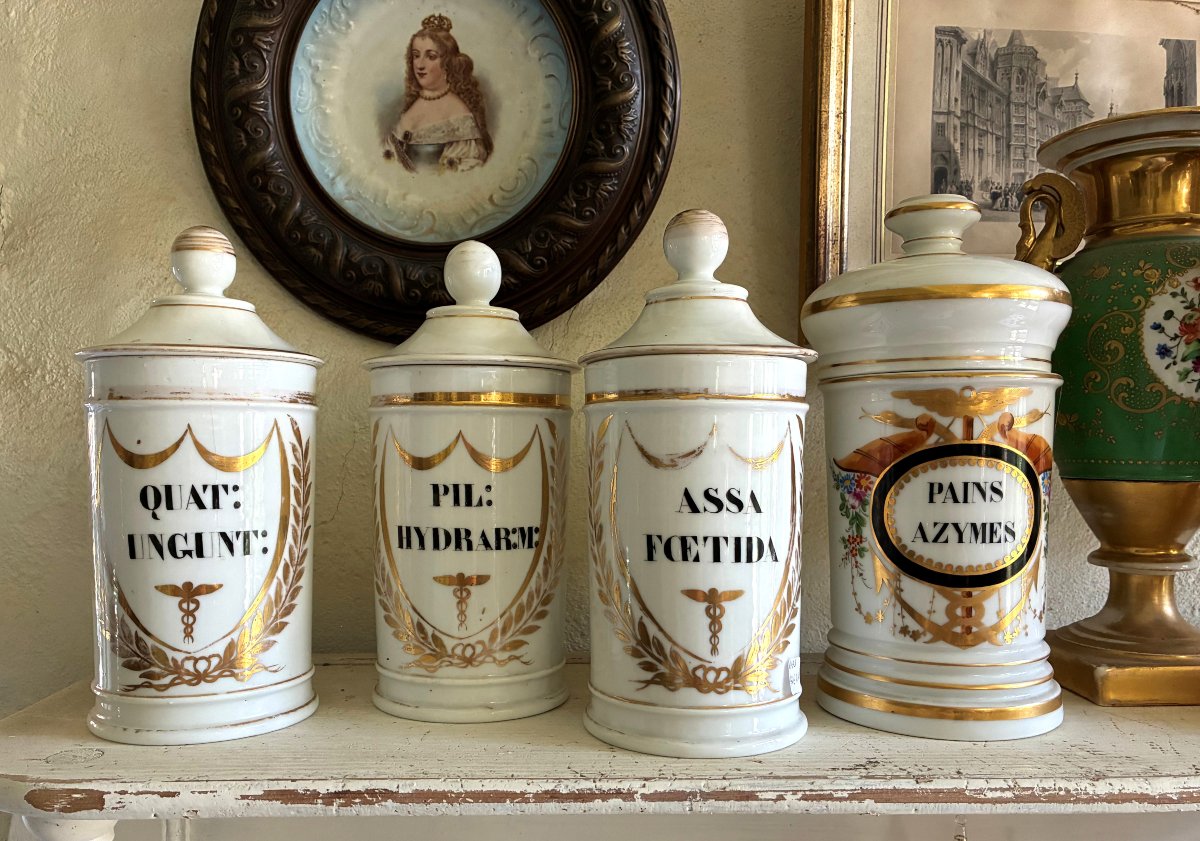 4 Porcelain Apothecary Jars, 19th Century