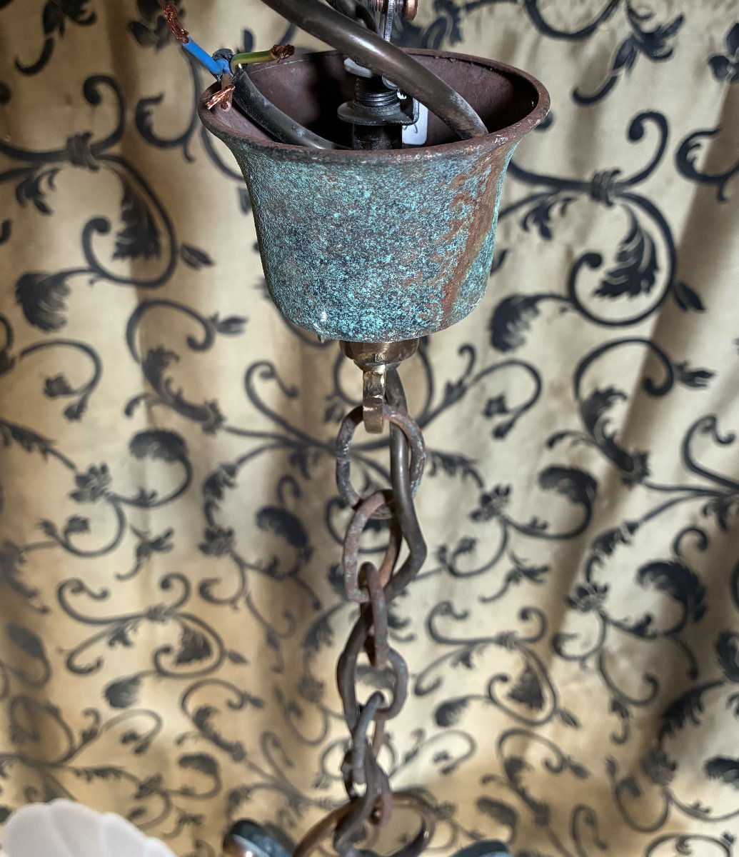 Art Deco-style Chandelier, Made Of Bronze And Glass Paste, Late 20th Century.-photo-3