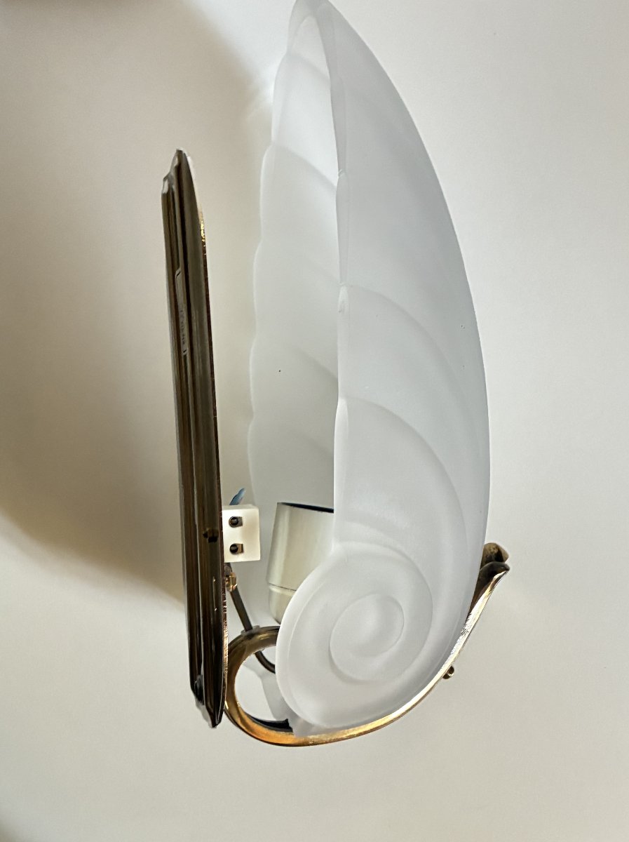 Pair Of Art Deco-style Wall Sconces, Made Of Bronze And Glass Paste, 20th Century.-photo-3