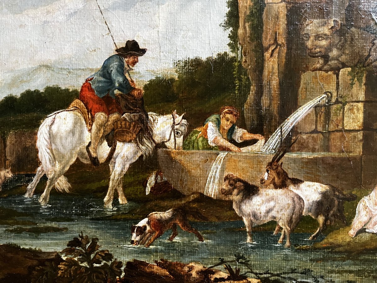 Ensemble Huile sur toile par suiveur de Francesco CASANOVA, et sa gravure par Le Vasseur,-photo-4