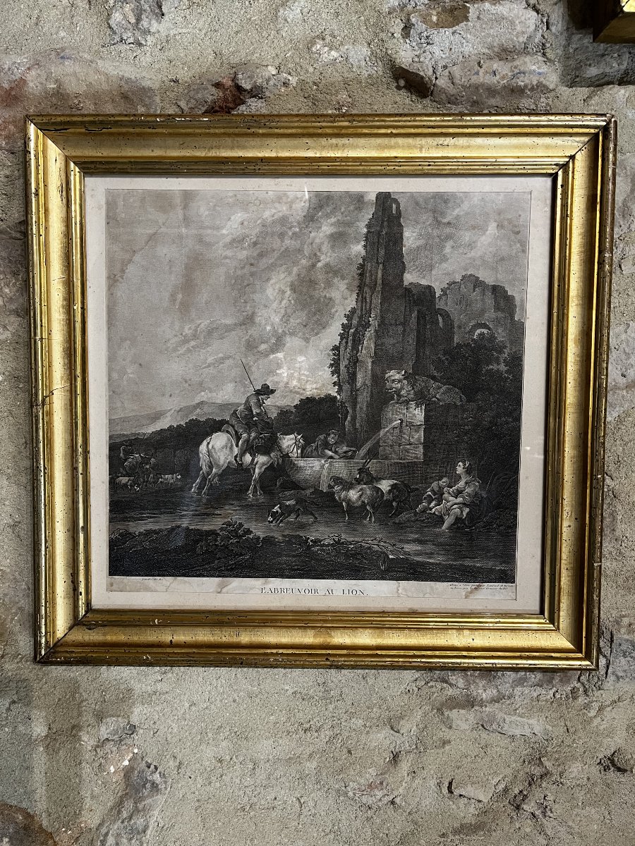 Ensemble Huile sur toile par suiveur de Francesco CASANOVA, et sa gravure par Le Vasseur,-photo-3