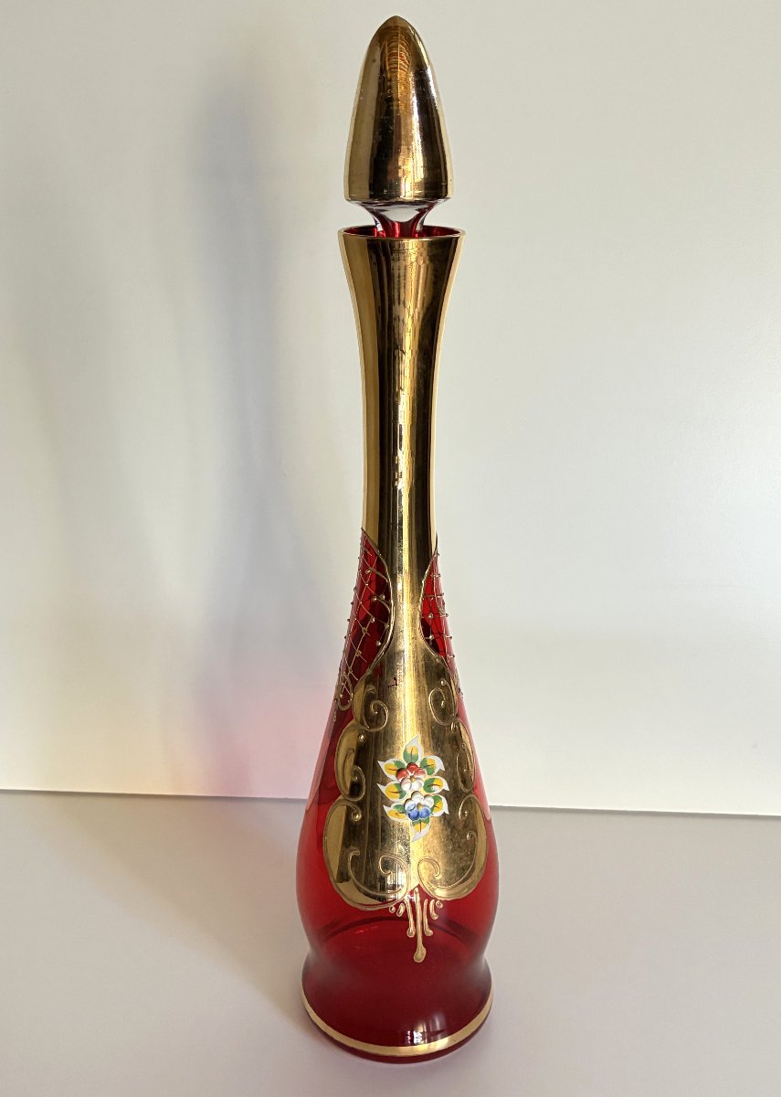 Flacon en cristal de Bohème rubis à décor or