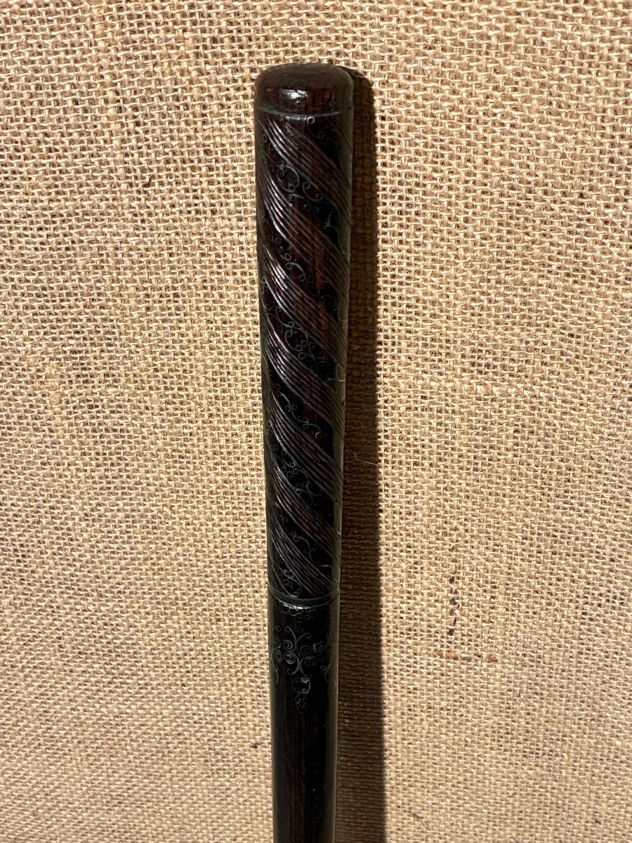 Mahogany Cane Inlaid With Silver Thread, 90 Cm-photo-2