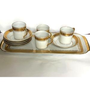 Small Coffee Service In White And Gold Limoges Porcelain