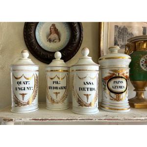 4 Porcelain Apothecary Jars, 19th Century