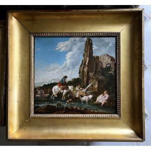 Ensemble Huile sur toile par suiveur de Francesco CASANOVA, et sa gravure par Le Vasseur,