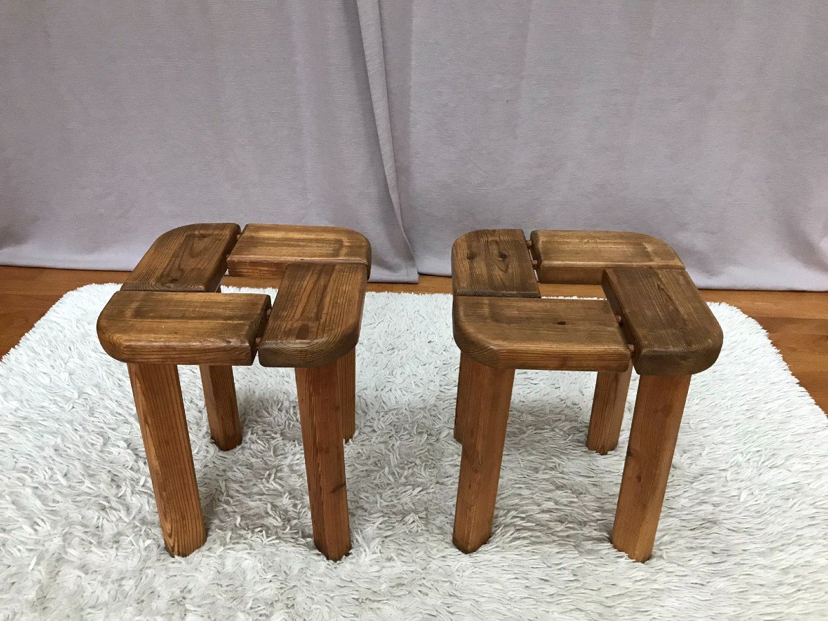 Lot De 2 Tabourets En Bois Massif – Style Montagnard – Parfait Pour Un Usage Quotidien Ou Déco Rustique